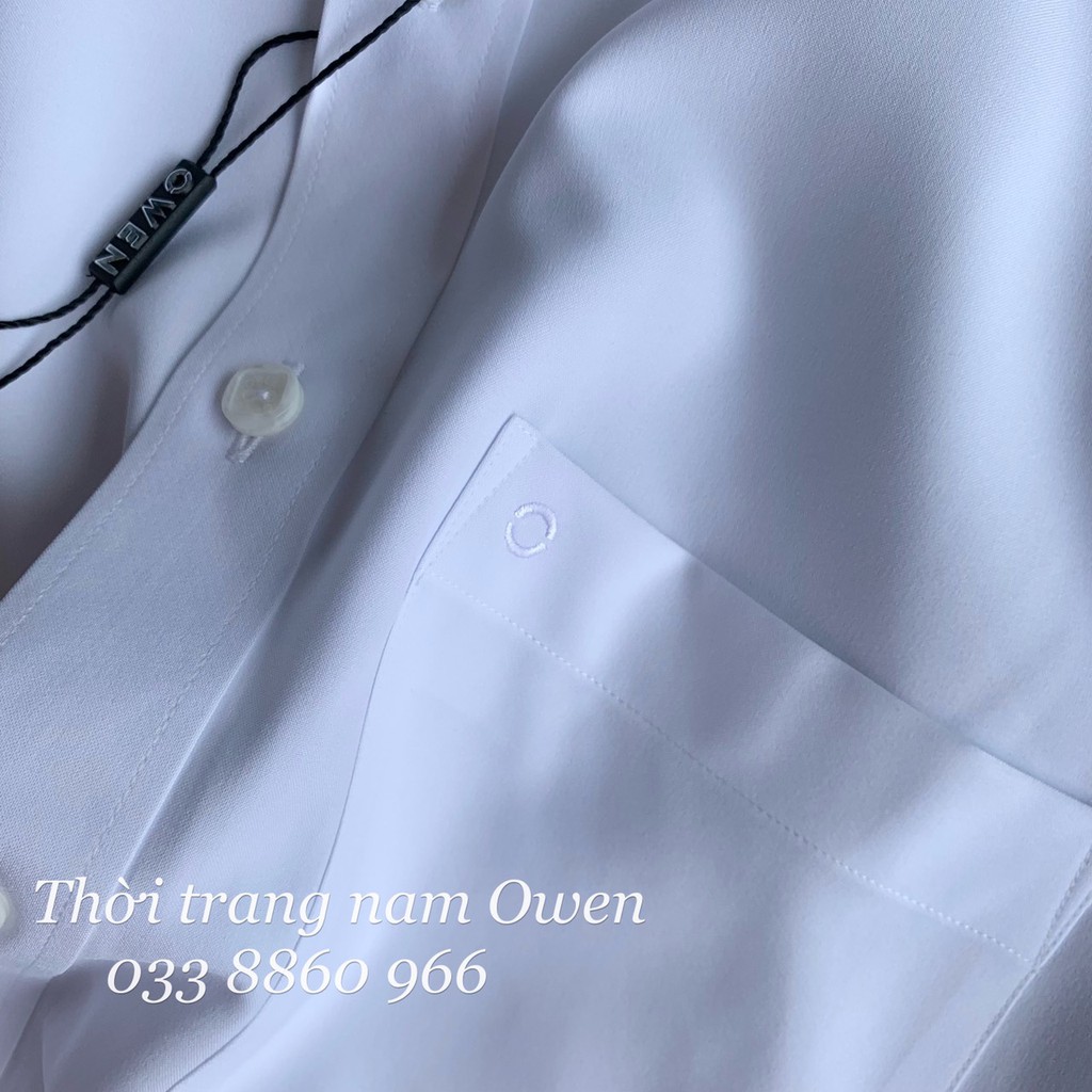 OWEN - Áo sơ mi trắng ngắn tay Owen 100% Nano chống nhăn - Áo sơ mi ngắn tay màu trắng trơn