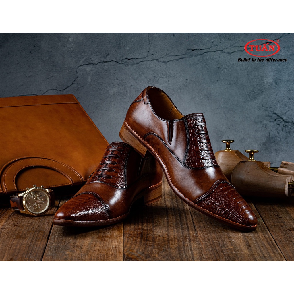 Giày nam cao cấp da ĐÀ ĐIỂU đế DA khâu thủ công Handmade thương hiệu Tuấn GXHU-173