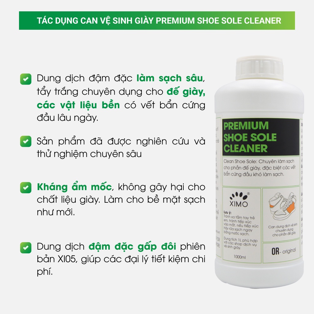 Can dung dịch vệ sinh đế giày XIMO Premium Shoe Sole Cleaner phù hợp cho các đại lý - 1000ml