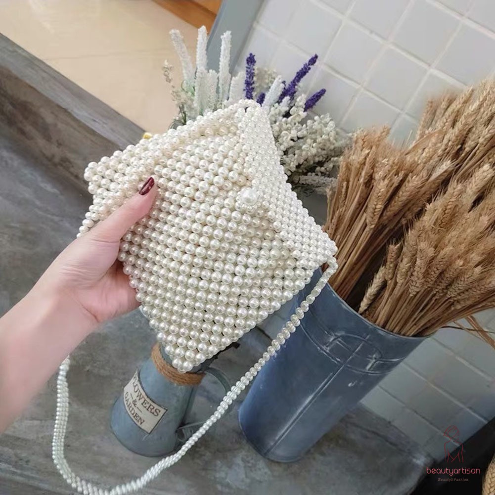 Túi xách nữ đeo chéo kết ngọc trai giả thanh lịch