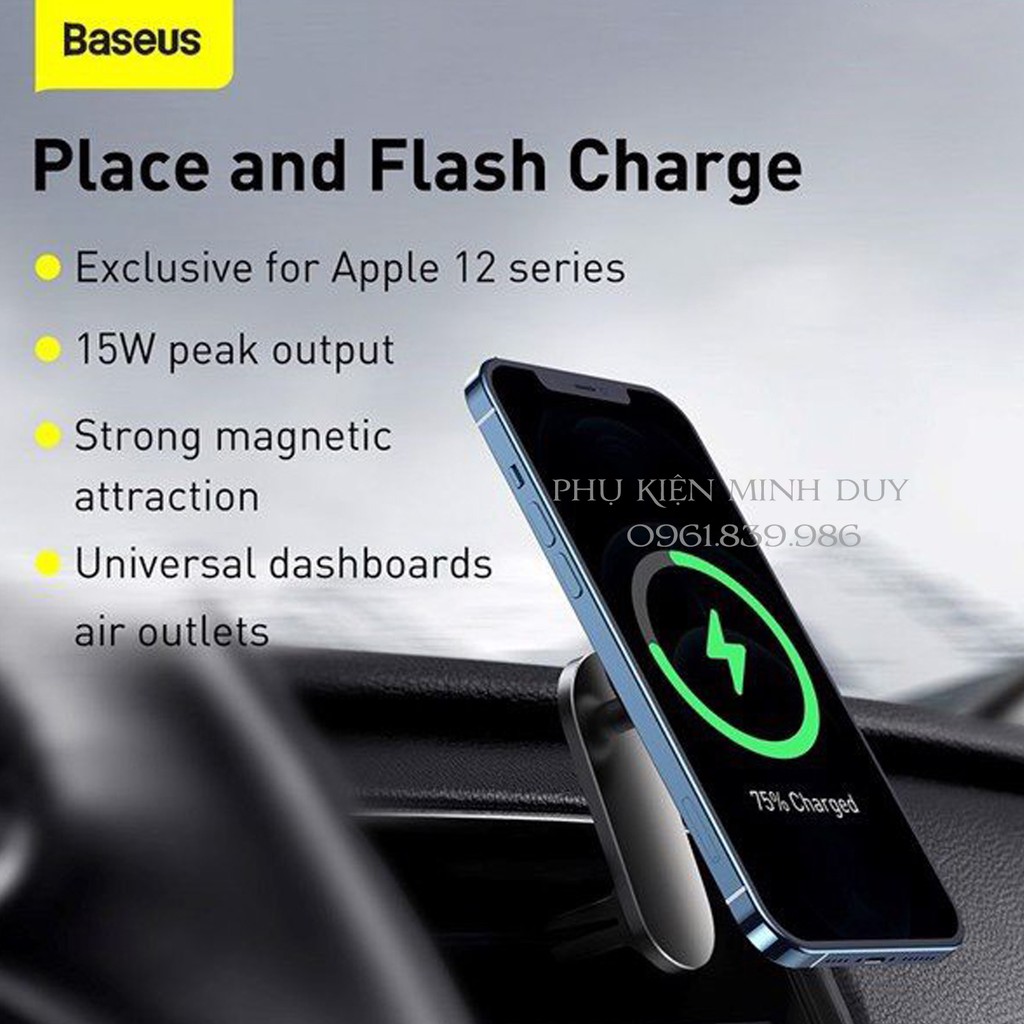 Đế giữ điện thoại tích hợp nam châm và sạc không dây 15W Baseus Big Energy Car Mount Wireless Charger trên oto