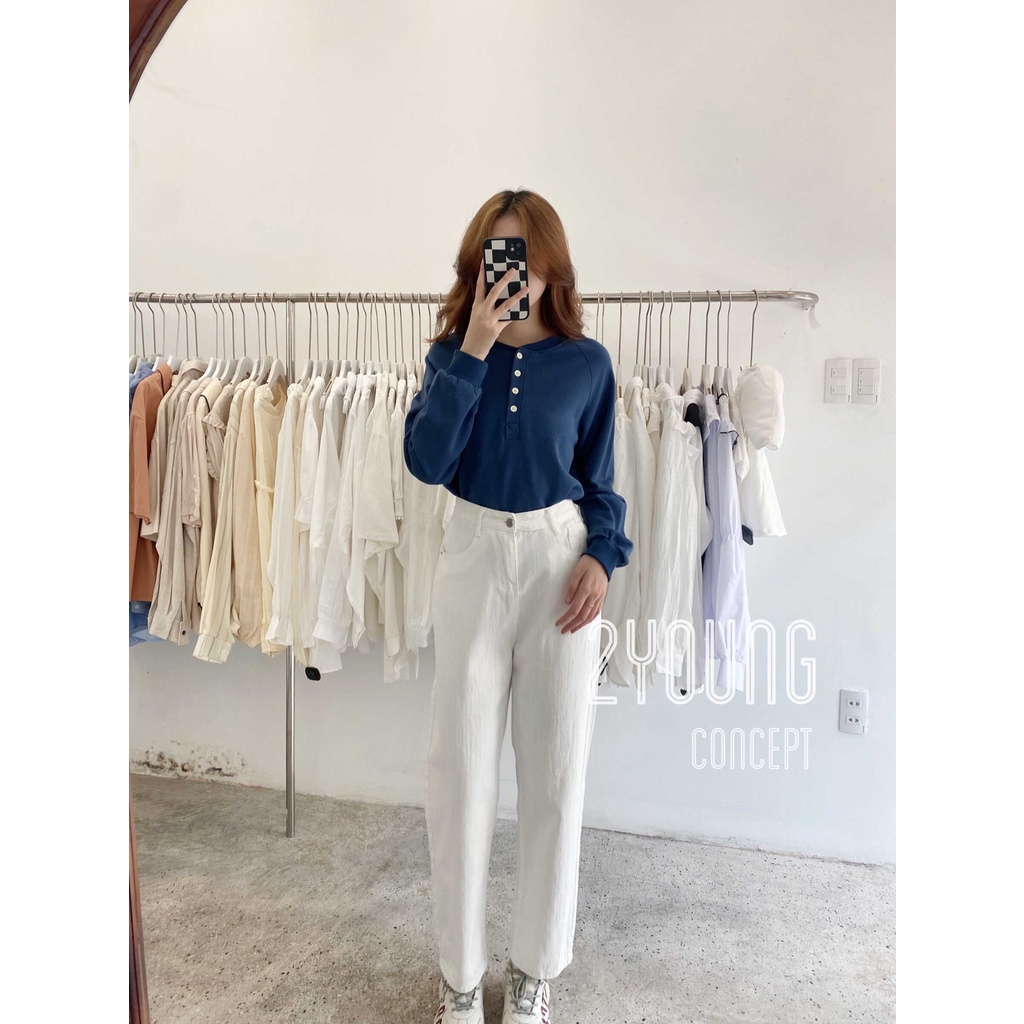 [2YOUNG] [ẢNH THẬT SHOP CHỤP] Áo sweater hàng nút, 6 nút trắng A919