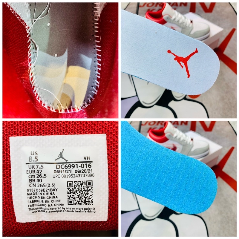 Giày thể thao sneaker cổ thấp Air Jordan Low AJ1 Light Smoke Grey Gym Red Hàng SC