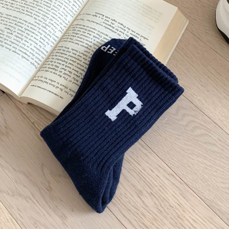 Xiangbao Vớ Cotton Cổ Vừa Họa Tiết Chữ P Phong Cách Harajuku Unisex