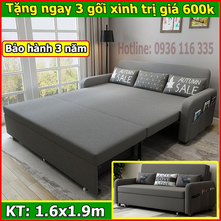 Sofa giường cao cấp kt 160X190cm màu xanh xám ghi kem, ghế sofa giường nhập khẩu khung thép có ngăn chứa đồ