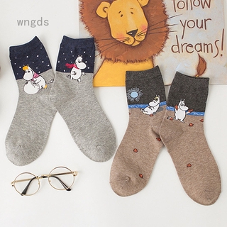 1pair  Moomin Valley Moomintroll Novelty Cartoon Ankle Socks Kawaii Harajuku