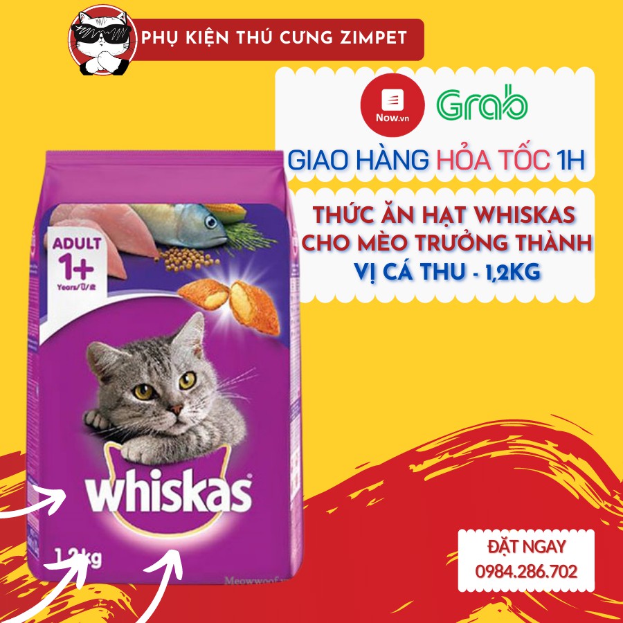 Thức ăn hạt cho mèo trưởng thành Whiskas gói 1,2kg - Thức ăn cho mèo Whiskas Adult - Zimpet