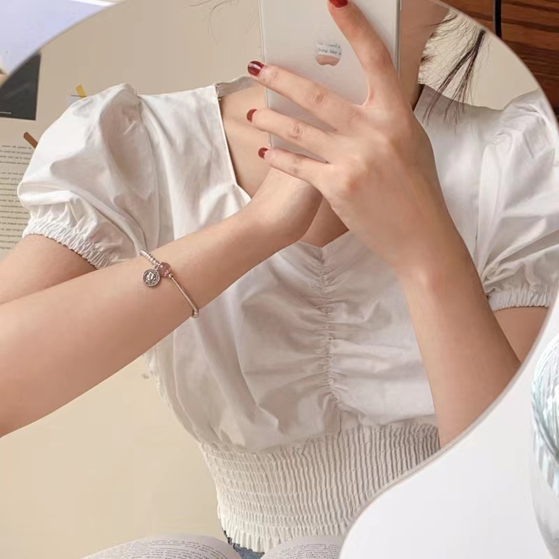 Vòng Tay Đính Đá Họa Tiết Hoa Đào/Dâu Tây Đơn Giản Độc Đáo Thời Trang