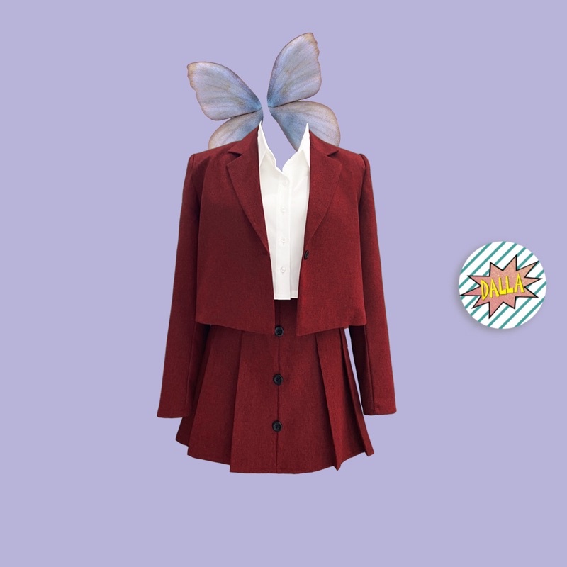 DALLA Set áo vest blazer nữ ĐỎ ĐÔ croptop tay dài Dalla Saigon