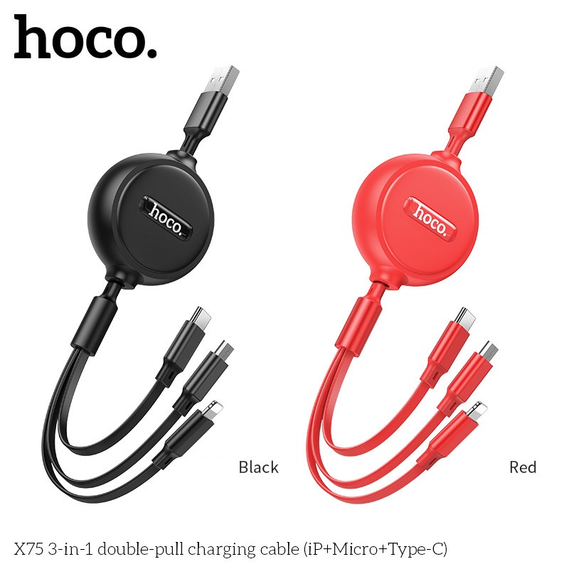 Cáp Sạc Dây Rút 3 Đầu Hoco X75 3 in 1 Chính Hãng