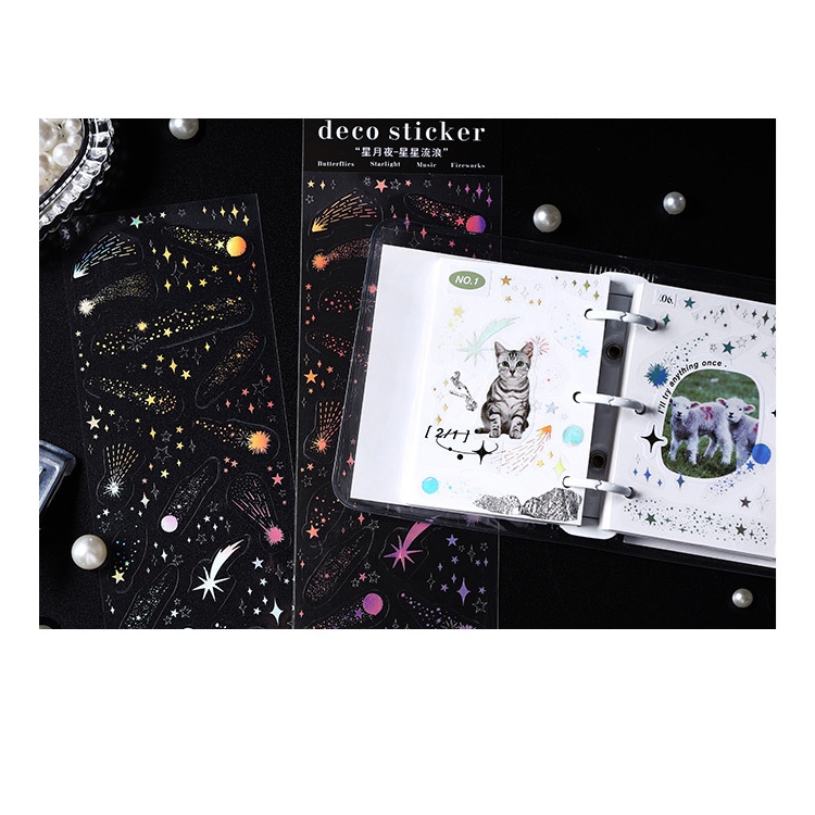 1 Sticker dán trang trí sổ tay hình bầu trời sao