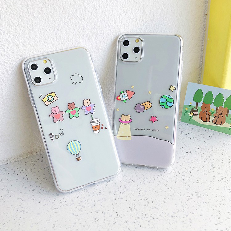 Ốp lưng iphone Gấu Không Gian viền trong chống ố 5/5s/6/6plus/6s/6splus/7/7plus/8/8plus/x/xs/11/12/pro/max/plus/promax