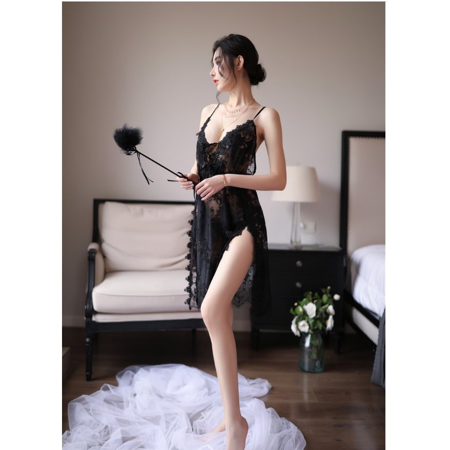 VÁY NGỦ REN QCCC SE TÀ HÔNG SIÊU GỢI CẢM ( hàng có sẵn )