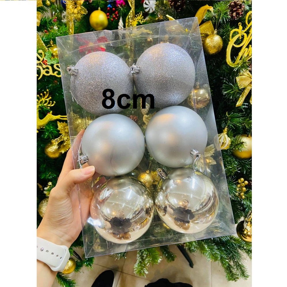 Hộp 6 Quả bóng, quả châu treo trang trí cây thông Noel, các màu, các size Nguyên Liệu Pha Chế Sỉ Hà Nội