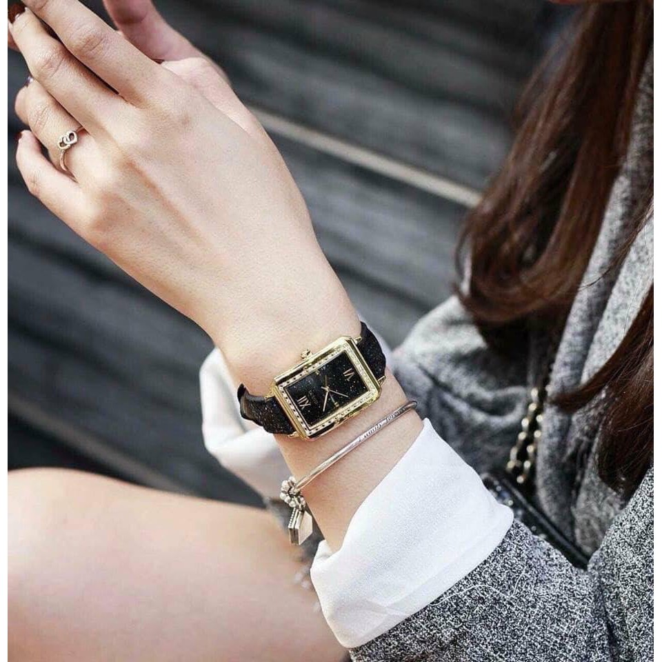 Đồng hồ nữ Guess #Chipu vuông dây nhũ - Máy Quartz Pin - Kính cong cứng