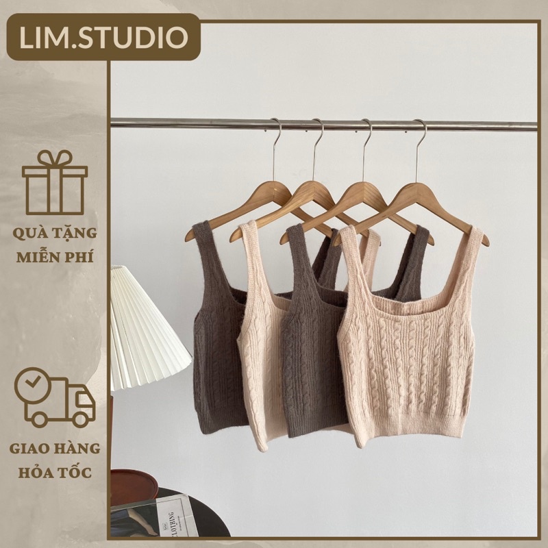 ÁO HAI DÂY BẢN LỚN CROPTOP LEN | lim.studio