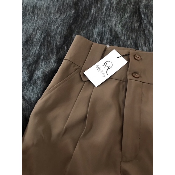 Quần baggy lưng cao hai nút khoá kéo trước thời trang