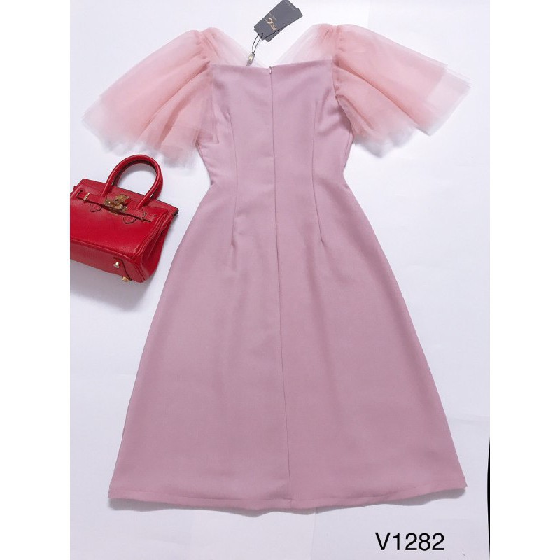 [ xả kho ] MiD Đầm hồng phối tay lưới V1282 điệu đà Mie Design kèm ảnh thật