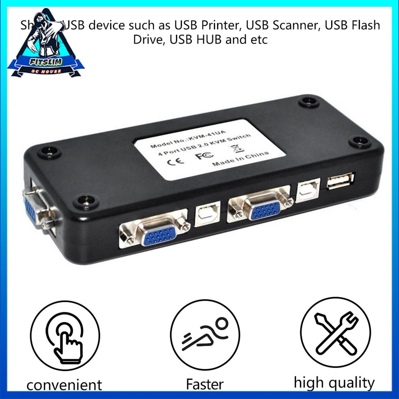 Di động USB 2.0 KVM 4 cổng SVGA Bàn phím VGA Chuột Hộp chia sẻ Màn hình