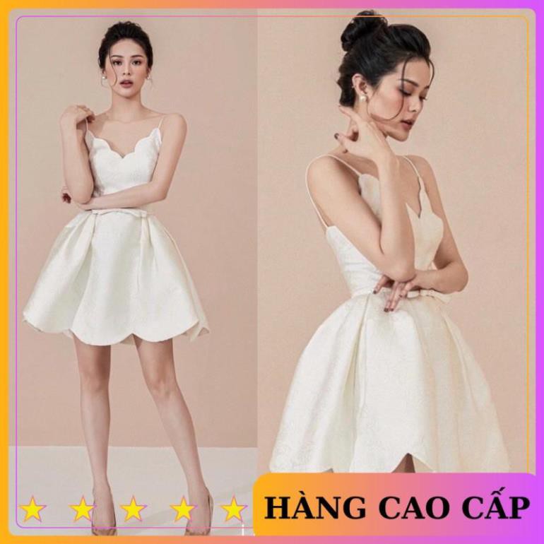 [HÀNG CAO CẤP] Đầm hai dây Gấm xoè hoa dự tiệc - đi chơi xinh đẹp - MN56