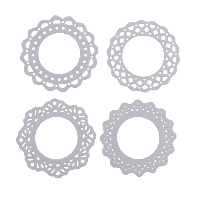 Khuôn cắt giấy kim loại khung tròn họa tiết ren xinh xắn