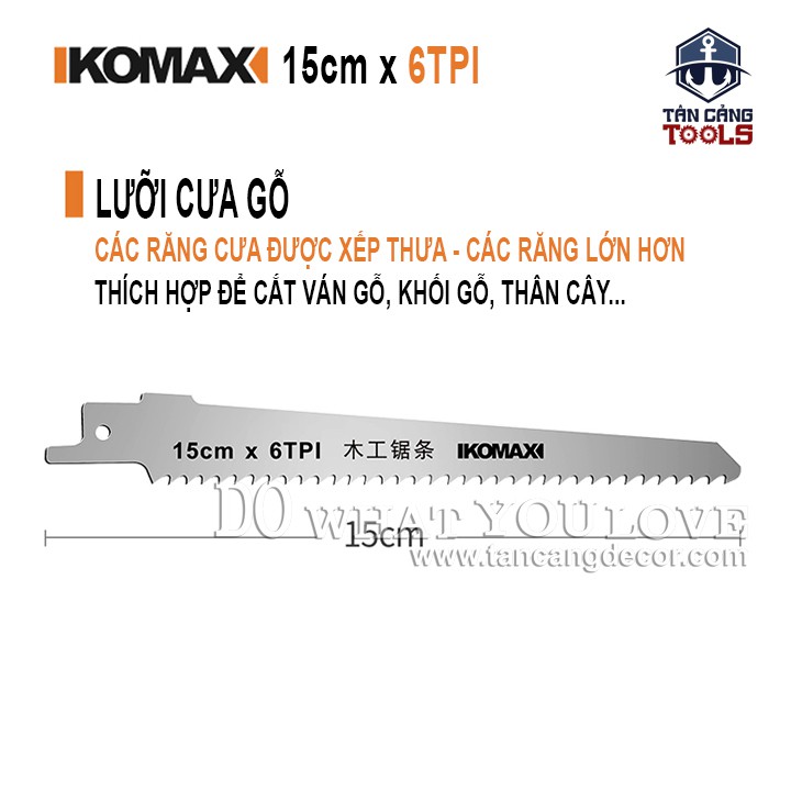 Lưỡi Cưa Kiếm Gỗ Komax 15 / 22.5 cm x 6TPI - 1 Lưỡi