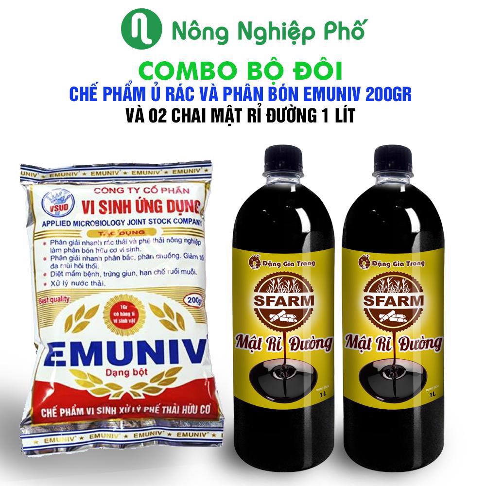 Combo Bộ đôi Chế Phẩm Vi Sinh EMUNIV & Mật Rỉ Đường (1 & 2) Ủ Phân và Xử Lý Rác Thải Hữu Cơ