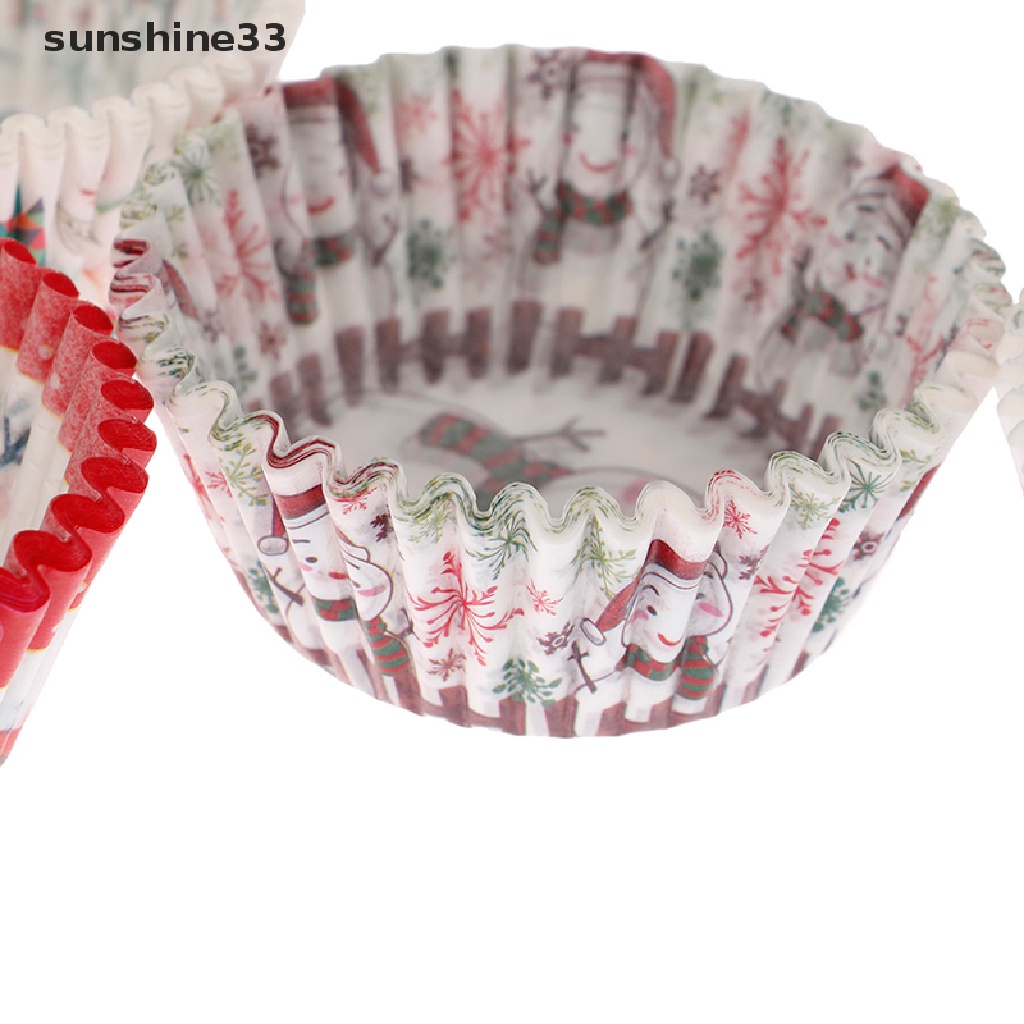 Bộ 100 Hộp Đựng Bánh Cupcake / Muffin Phong Cách Giáng Sinh