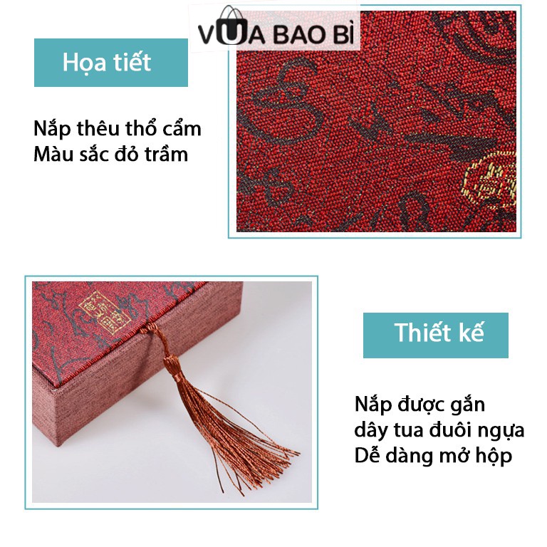 Hộp Gấm đựng trang sức, vòng phong thủy 10x10cm, Hộp đựng vòng tay, mặt đá bằng gấm cao cấp