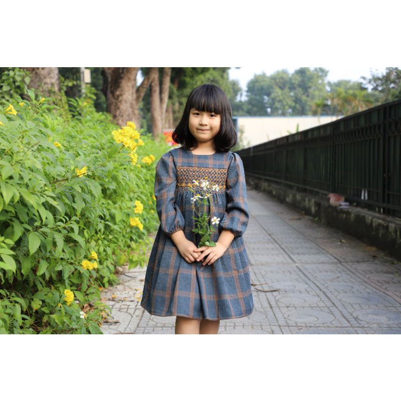 Váy smock chất thô tuýt si kẻ caro 2 màu