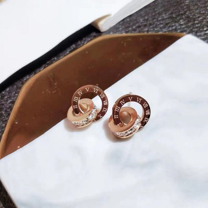 Bông Tai Hình Tròn Đính Đá Zircon Toàn Diện Phong Cách Cổ Điển