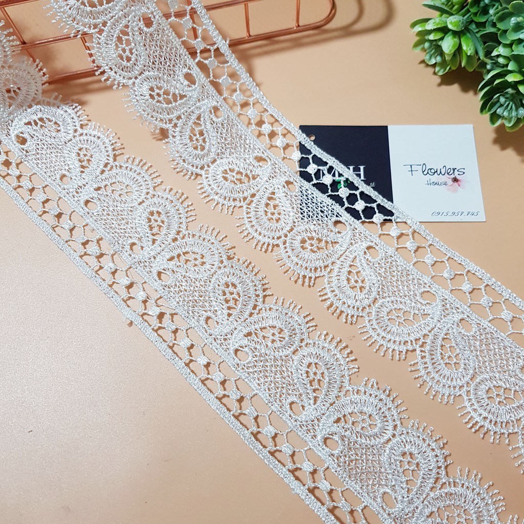 RC20 Cuộn 6 mét dây ren viền may đồ rộng 5cm ren chỉ trắng thêu cánh bướm Maihoaflower