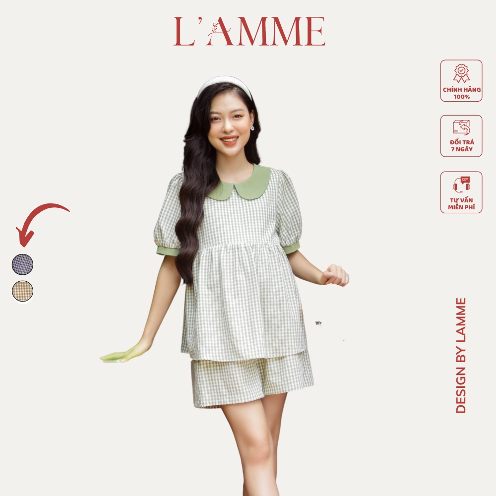 Bộ bầu mặc nhà MON chất vải thô, hai màu kẻ sọc thiết kế by LAMME