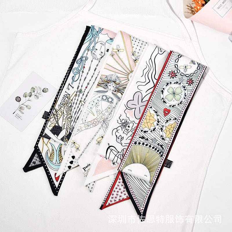 Khăn Choàng Lụa Hai Mặt In Họa Tiết Phong Cách Hàn Quốc Dùng Cho Trang Trí