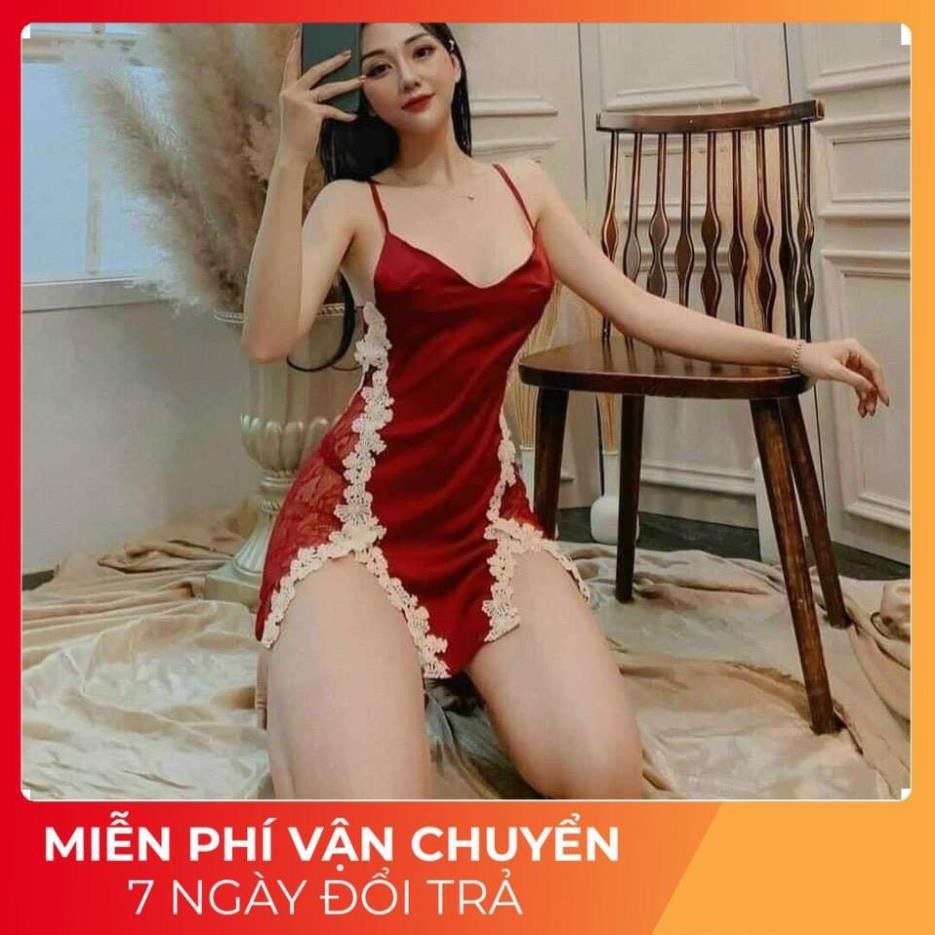 Đồ Ngủ Sexy, Váy Ngủ Sexy Nữ Hai Dây Xẻ Đùi Phối Ren Chữ Y Chất Satin Cao Cấp Dưới 65Kg | BigBuy360 - bigbuy360.vn