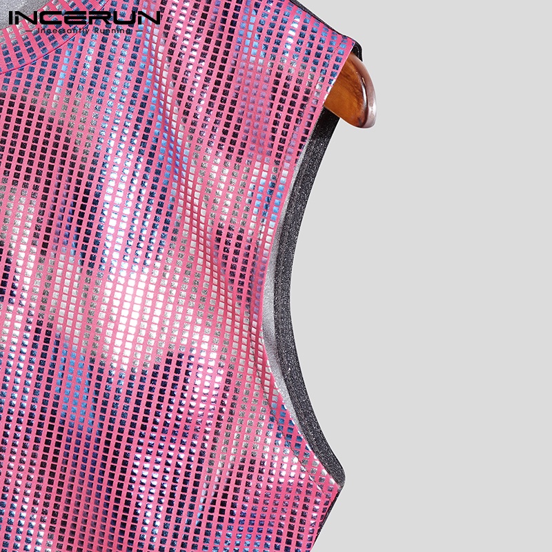 Áo croptop INCERUN sát nách cổ tròn đính kim sa lấp lánh thời trang dành cho nam