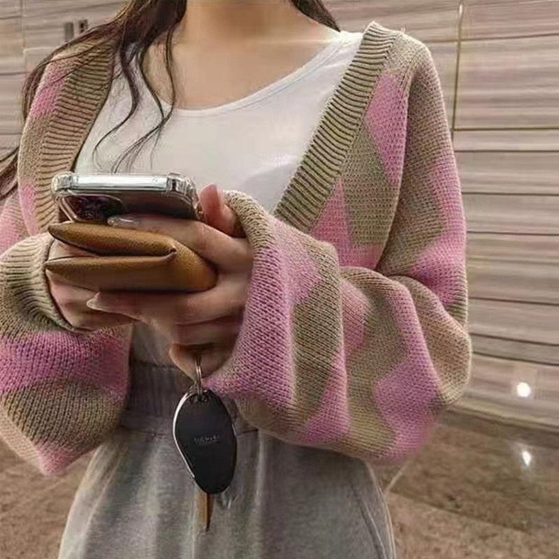 SUXI Áo Khoác Cardigan Dệt Kim Dáng Rộng Họa Tiết Kẻ Sọc Thời Trang Mùa Thu Phong Cách Hàn Quốc Cho Nữ