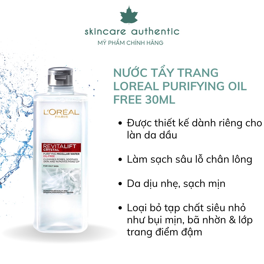 Nước Tẩy Trang Đa Năng 3-in-1 L'Oreal Paris Revitalift Crystal Purifying Micellar Kiềm Dầu Cho Làn Da Sáng Mịn 400ml