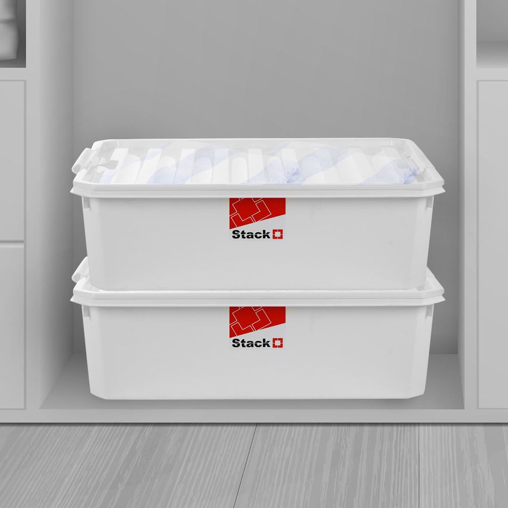 HomeBase STACKO Thùng nhựa đựng đồ đa năng có nắp 36L Thái Lan FAMILY W57.5xH17.5xD43.5cm màu trắng