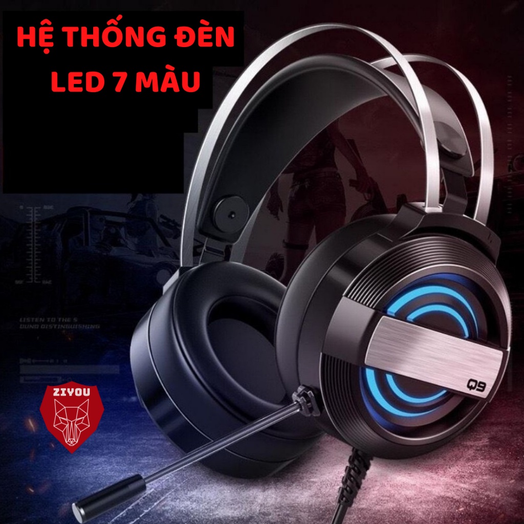 Tai Nghe Chụp Tai Gaming ZIYOU MC Q9  Có Đèn Led Đổi Màu Có mic đàm thoại cho máy tính, laptop