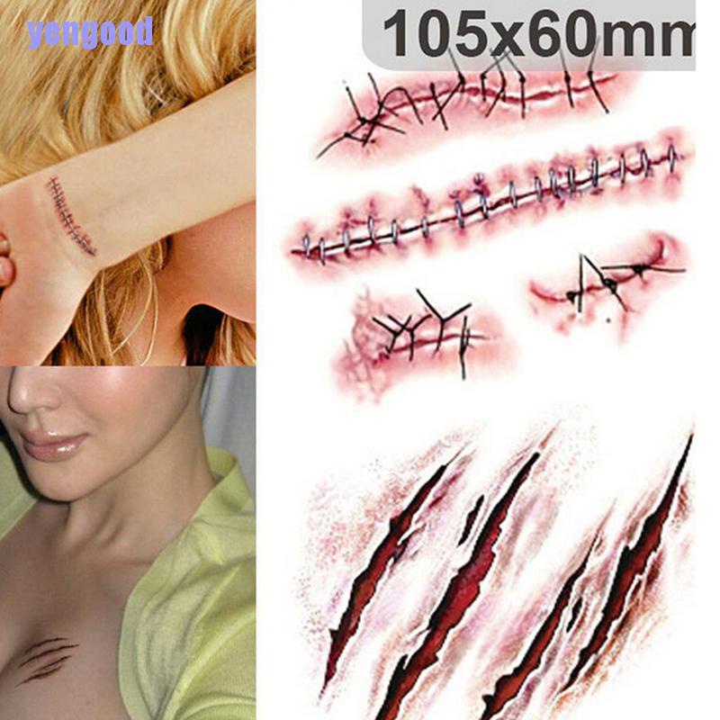 Set 3 Hình Xăm Dán Họa Tiết Vết Sẹo 3D Phong Cách Halloween