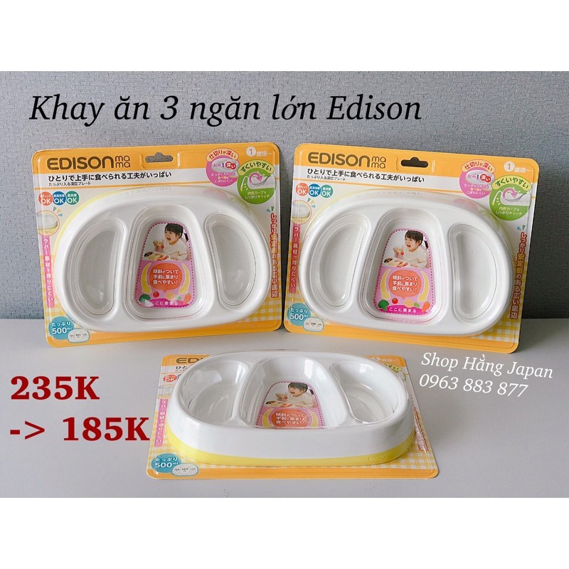 Khay ăn dặm EDISON 3 ngăn dùng cho bé từ 9 tháng tập ăn dặm hàng nội địa Nhật bản