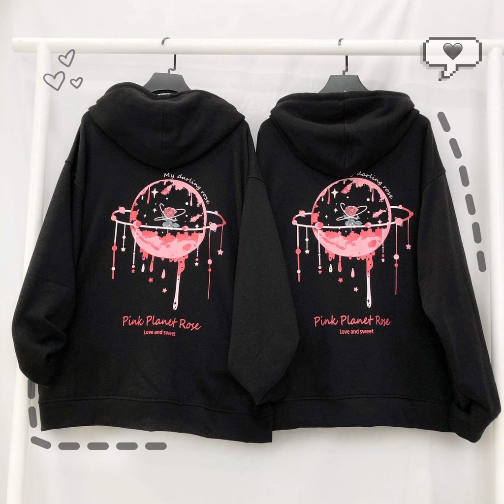 Áo Khoác Nỉ Bông PLANET ROSE Phối Dây Kéo Form Rộng Ulzzang (Ảnh Thật)
