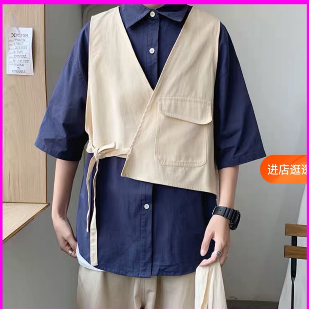 Áo sơ mi kèm Ghi lê nam kiểu dáng thanh lịch nhẹ nhàng phong cách Hồng Kông 2021