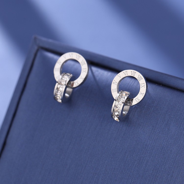 Bông tai titan la mã lồng khoen đá TT2836 KHÔNG BAY MÀU - BẢO HÀNH 12 THÁNG