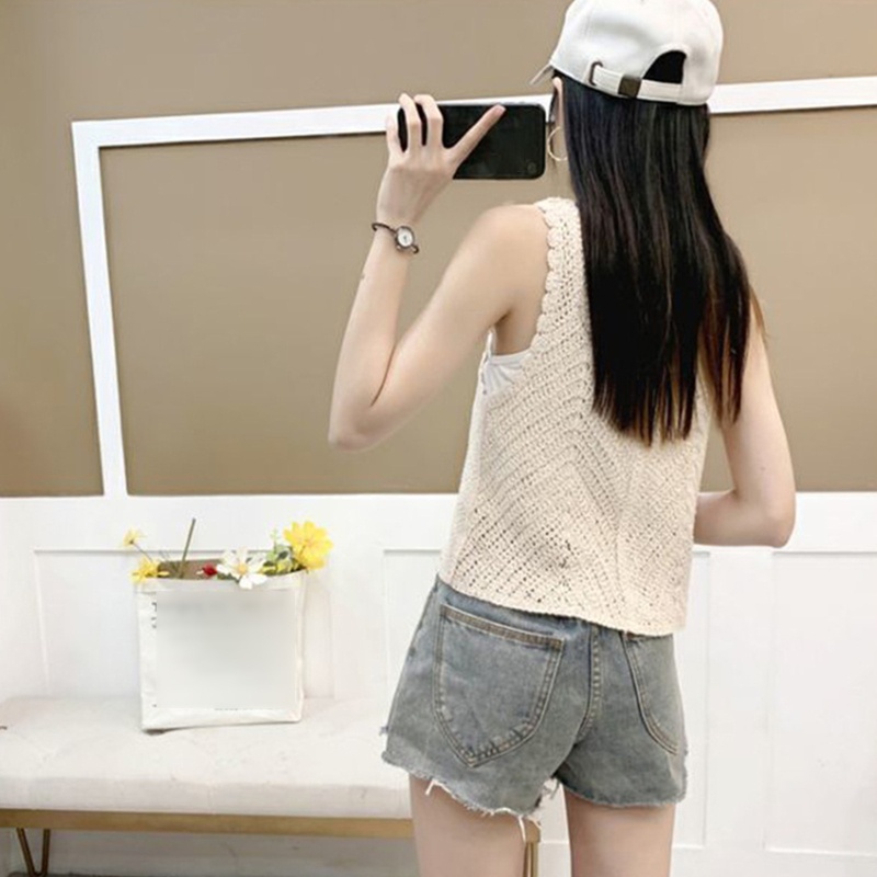 Brroa Áo Croptop Sát Nách Cài Nút Khoét Rỗng Cho Nữ