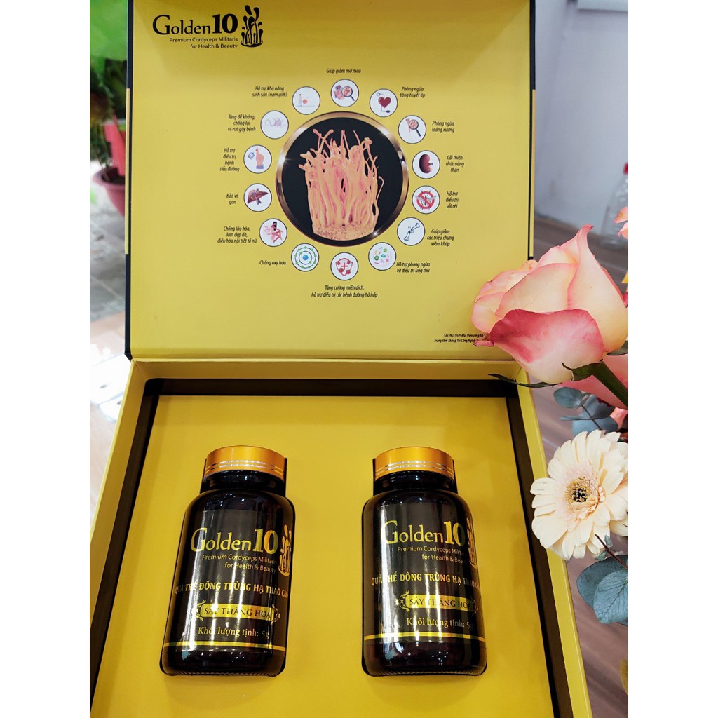 ĐÔNG TRÙNG HẠ THẢO SẤY THĂNG HOA CAO CẤP GOLDEN 10 SET TINH HOA (set 2 lọ, 5g/lọ)
