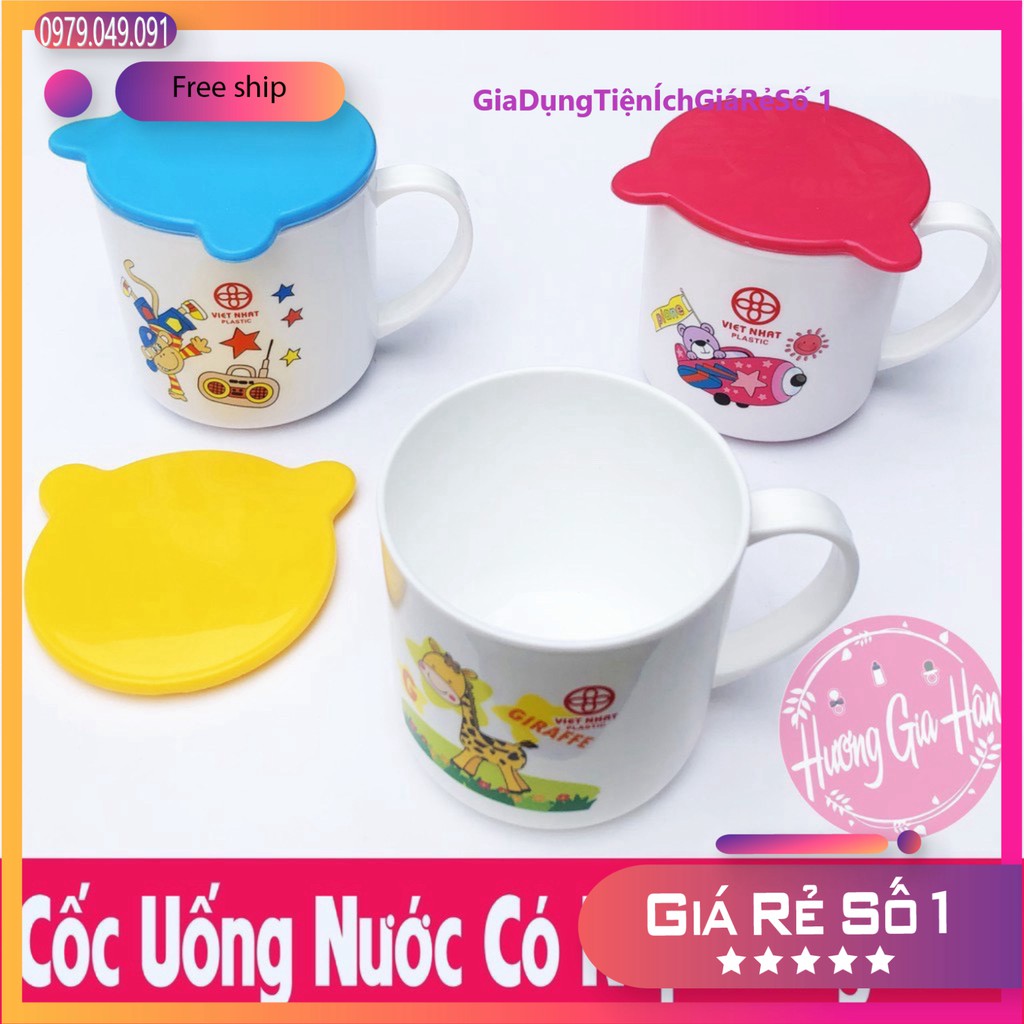 Cốc Uống Nước Cho Bé Có Nắp Đậy Cực Xinh - Nhựa Việt Nhật Cao Cấp.