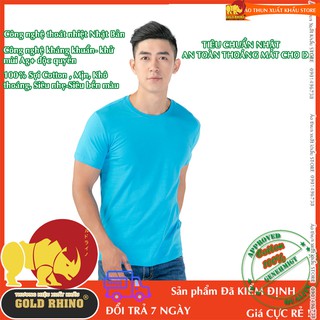 áo thun Nam cao cấp hiệu GOLD RHINO màu xanh da trời cổ tròn 100% cotton thoáng mát kháng khuẩn