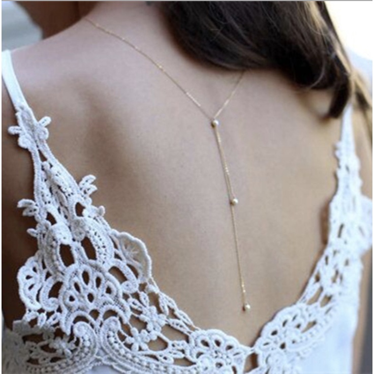Dây chuyền đeo lưng ngọc trai nhân tạo quyến rũ phong cách nữ tính sexy Boho Chic
